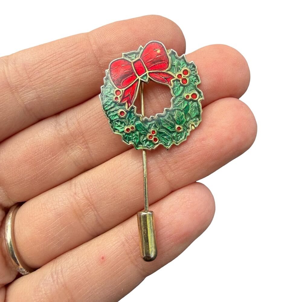 Vintage Jewelry Christmas Stick Pin Wreath Brooch